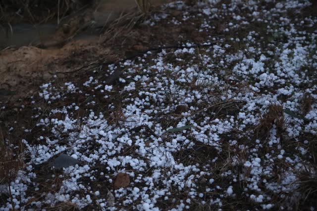 Ground covered in hail after a storm